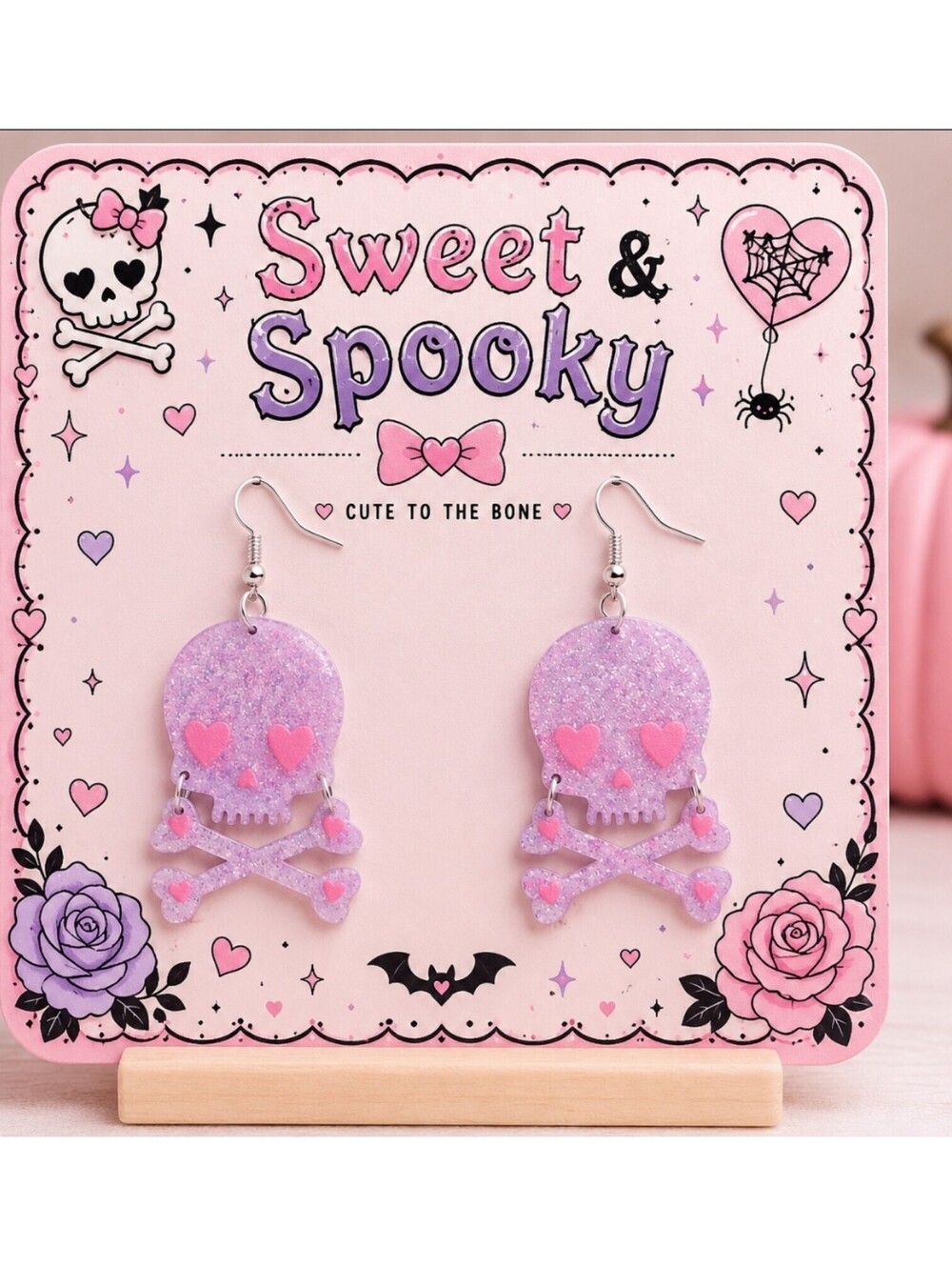 Sweet & Spooky Glitter Skull & Crossbones Dangle Earrings
